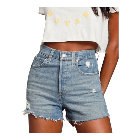 Levi's | Shorts | Levis Ribcage Light Wash Distressed Denim Highrise Cutoff  Shorts 28 | Poshmark